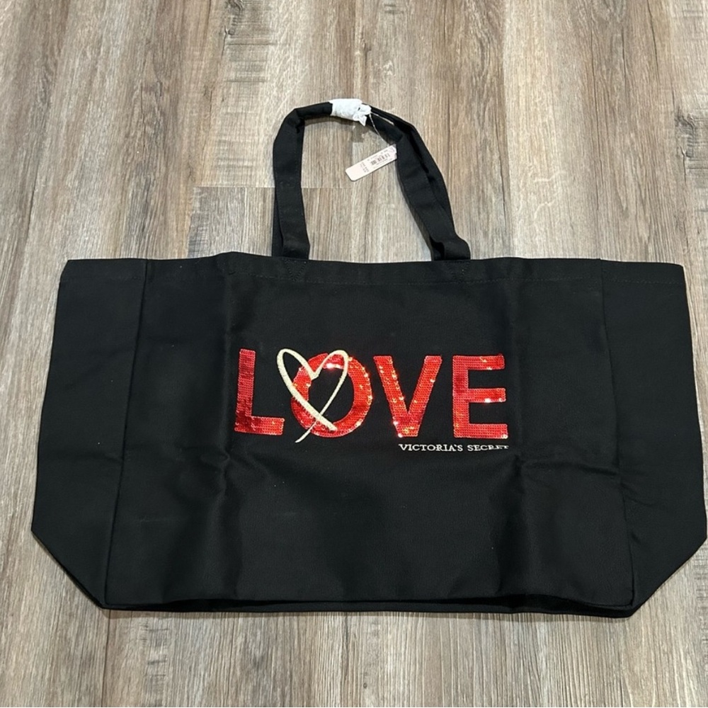NWT Victoria's Secret Black Tote with Red and Gold LOVE Design